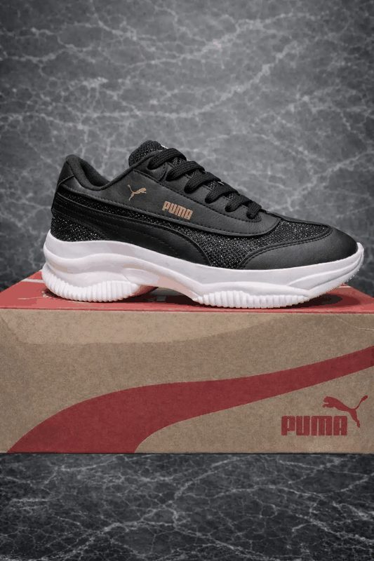 TENIS PUMA FEMININO - PRETO BRILHO/BRANCO