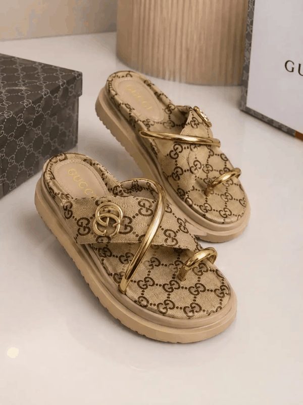 SANDÁLIA GUCCI ARO - NUDE/OURO