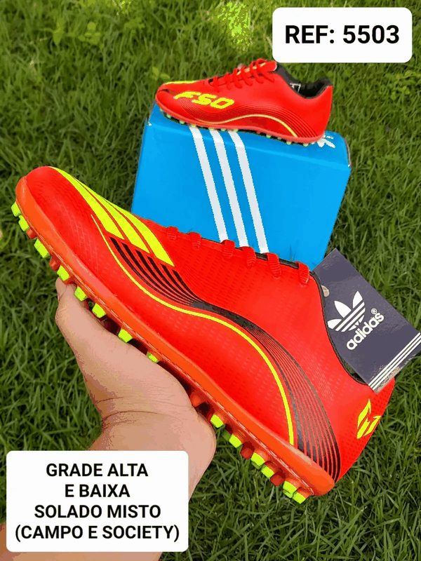ADIDAS F50 TRAVA MISTA - VERMELHO/VERDE LIM