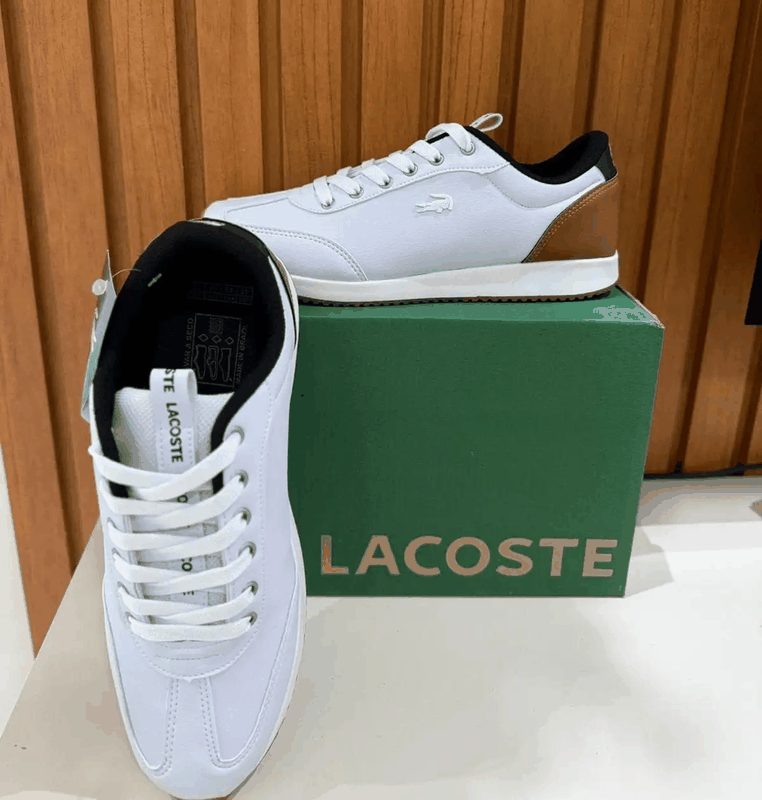 TENIS LACOSTE CORINO - BRANCO/DETALHES CARAMELO