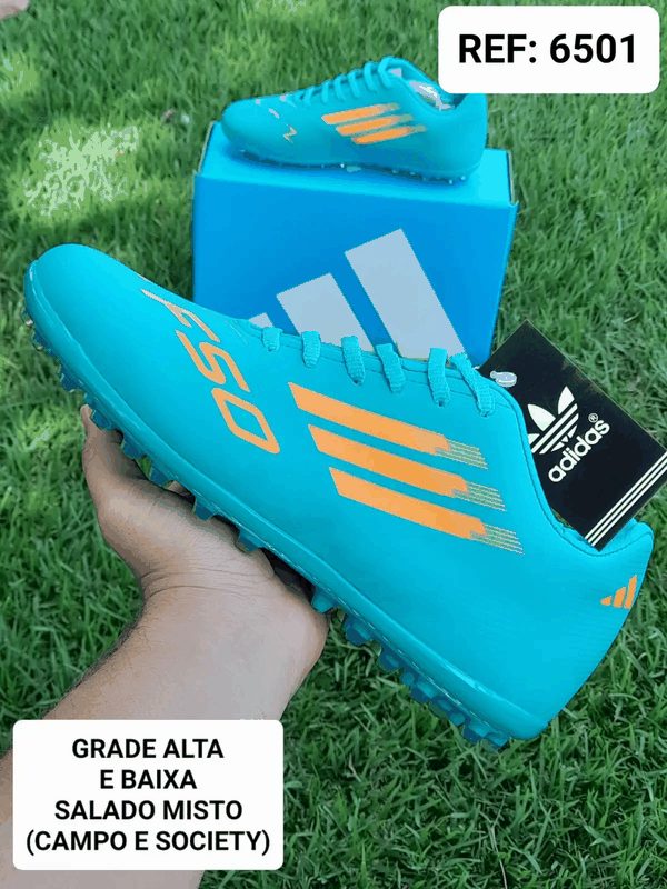 ADIDAS F50 TRAVA MISTA - CIANO/LARANJA
