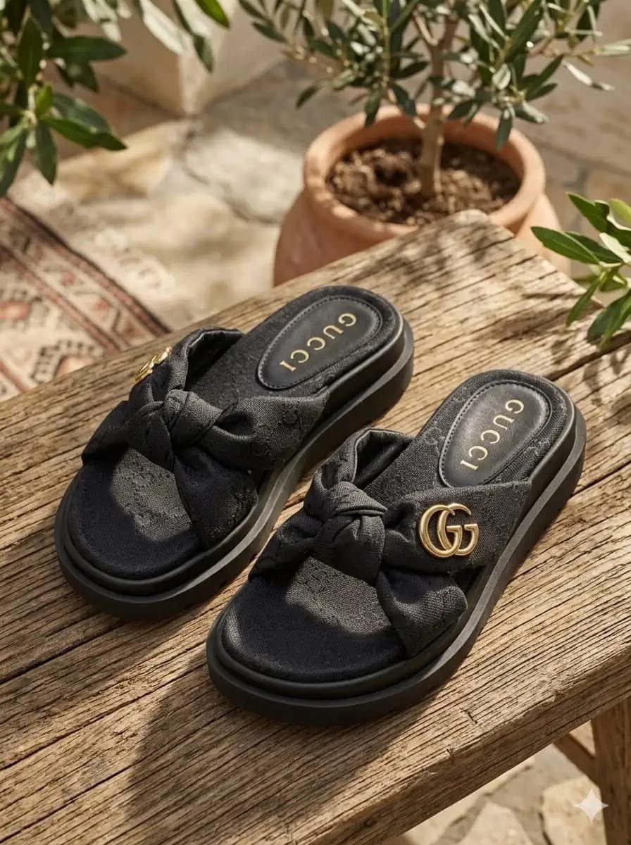SANDALIA GUCCI TRANÇADA - PRETA/PRETA