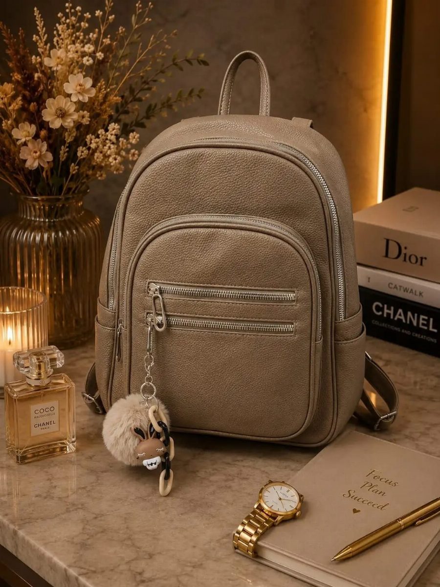 MOCHILA POMPOM - KHAKI