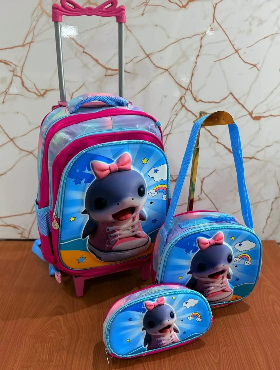 MOCHILA BEBÊ TUBARÃO - AZUL/ROSA
