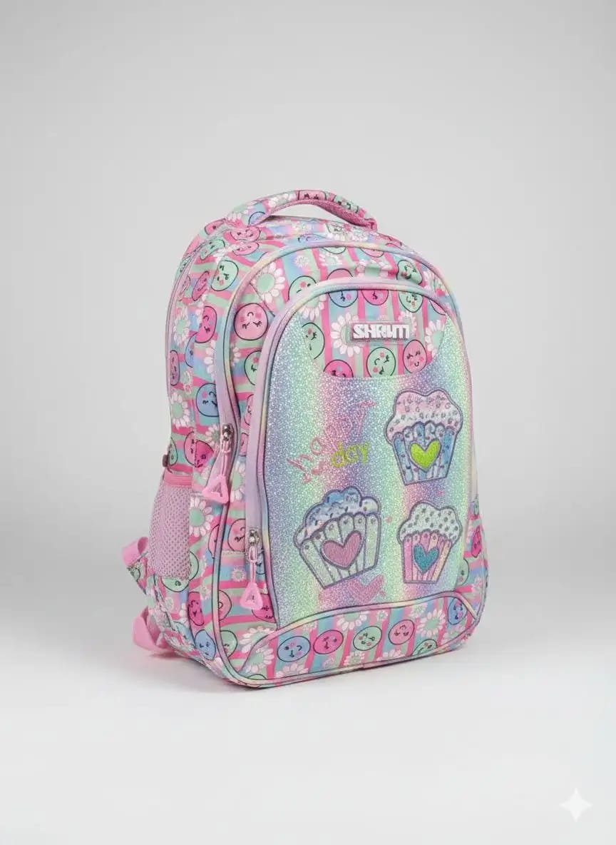 MOCHILA GLITTER - ROSA/CIANO - VERTICAL