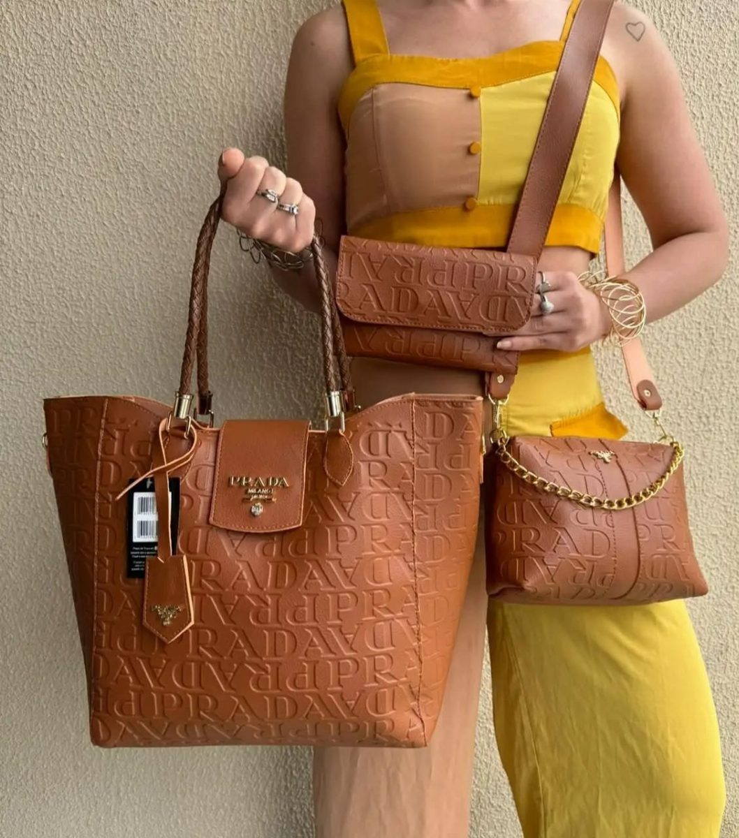 KIT 3 PEÇAS PRADA LACINHO - MARROM