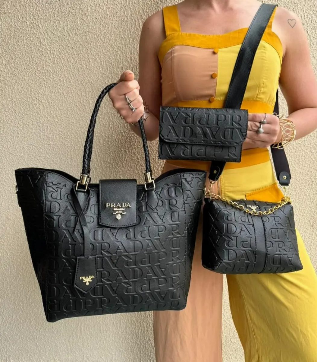 KIT 3 PEÇAS PRADA LACINHO - PRETA