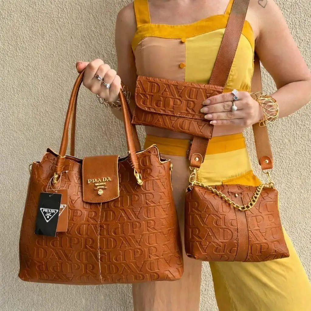 KIT LUXO PRADA 3 PEÇAS - CARAMELO