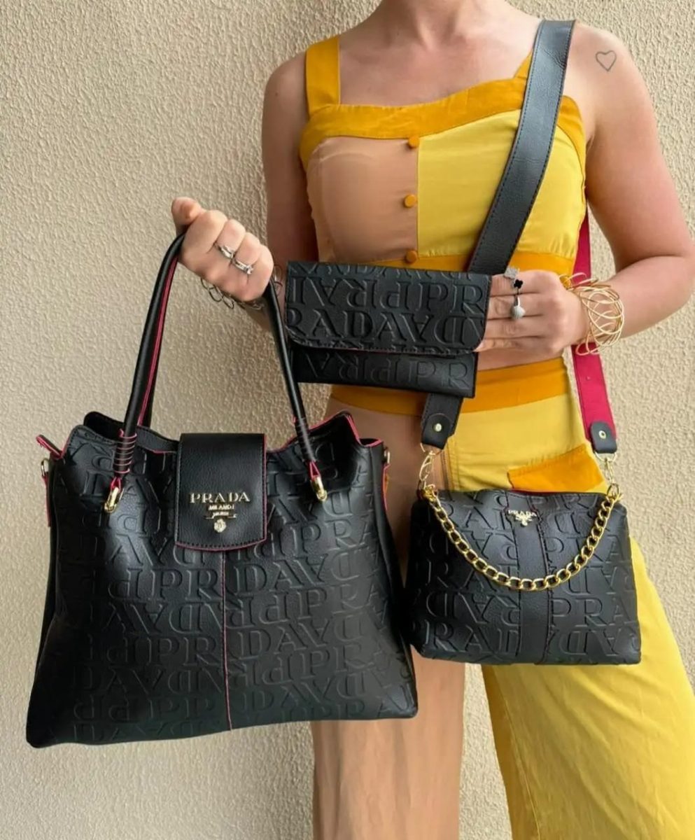 KIT LUXO PRADA 3 PEÇAS - PRETA/VERMELHO