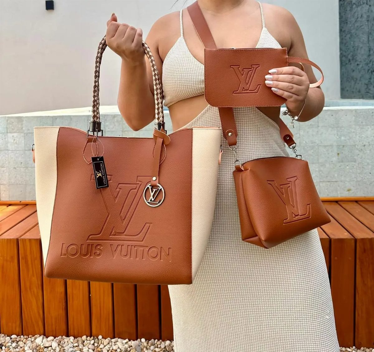 BOLSA LV DUO 3 PEÇAS - CARAMELO