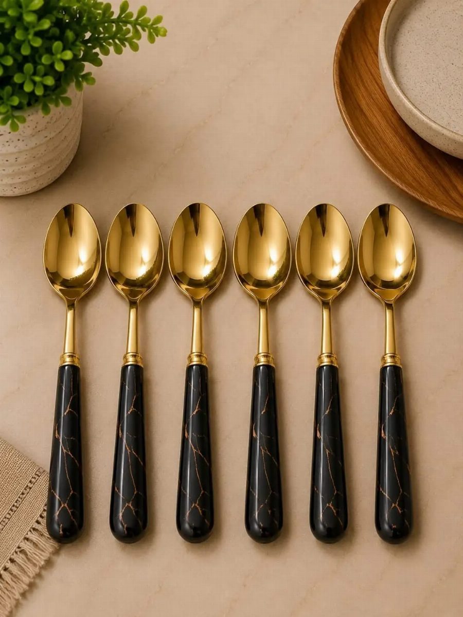 KIT 6 COLHERES - PRETO/OURO