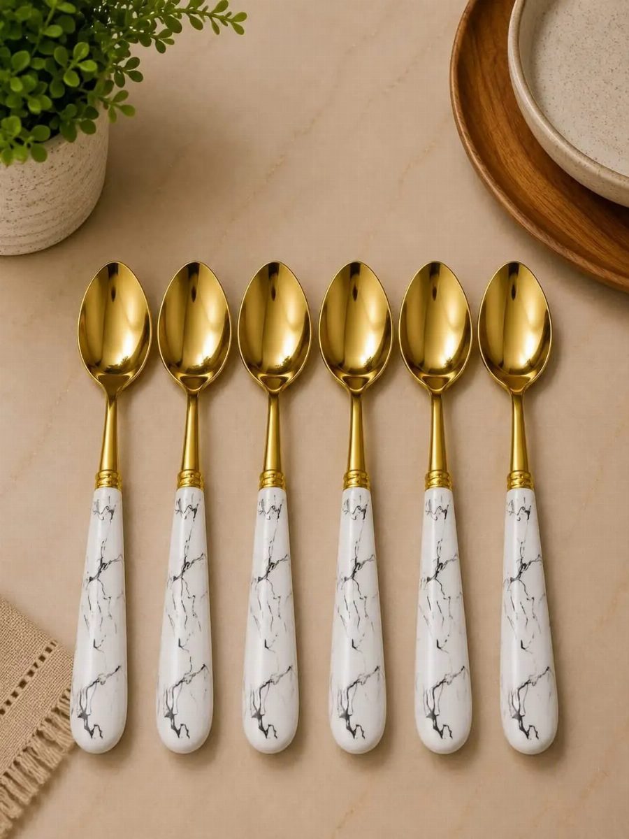 KIT 6 COLHERES - BRANCO/OURO