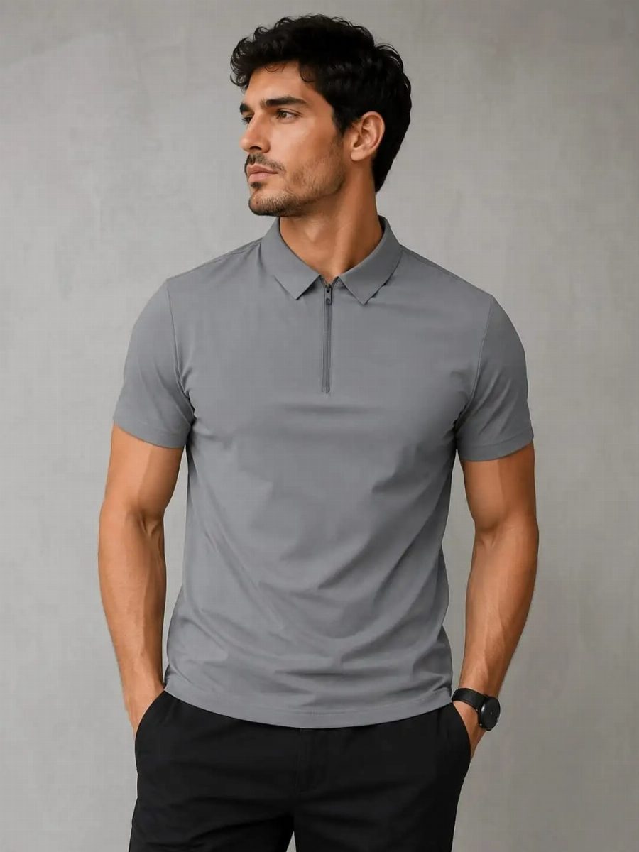 CAMISA POLO TECNO ZÍPER - CINZA 01