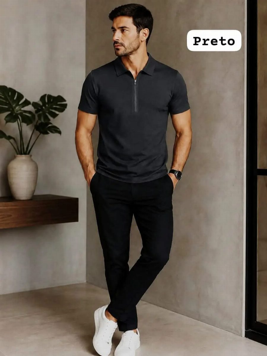 CAMISA POLO TECNO ZÍPER - PRETO 01