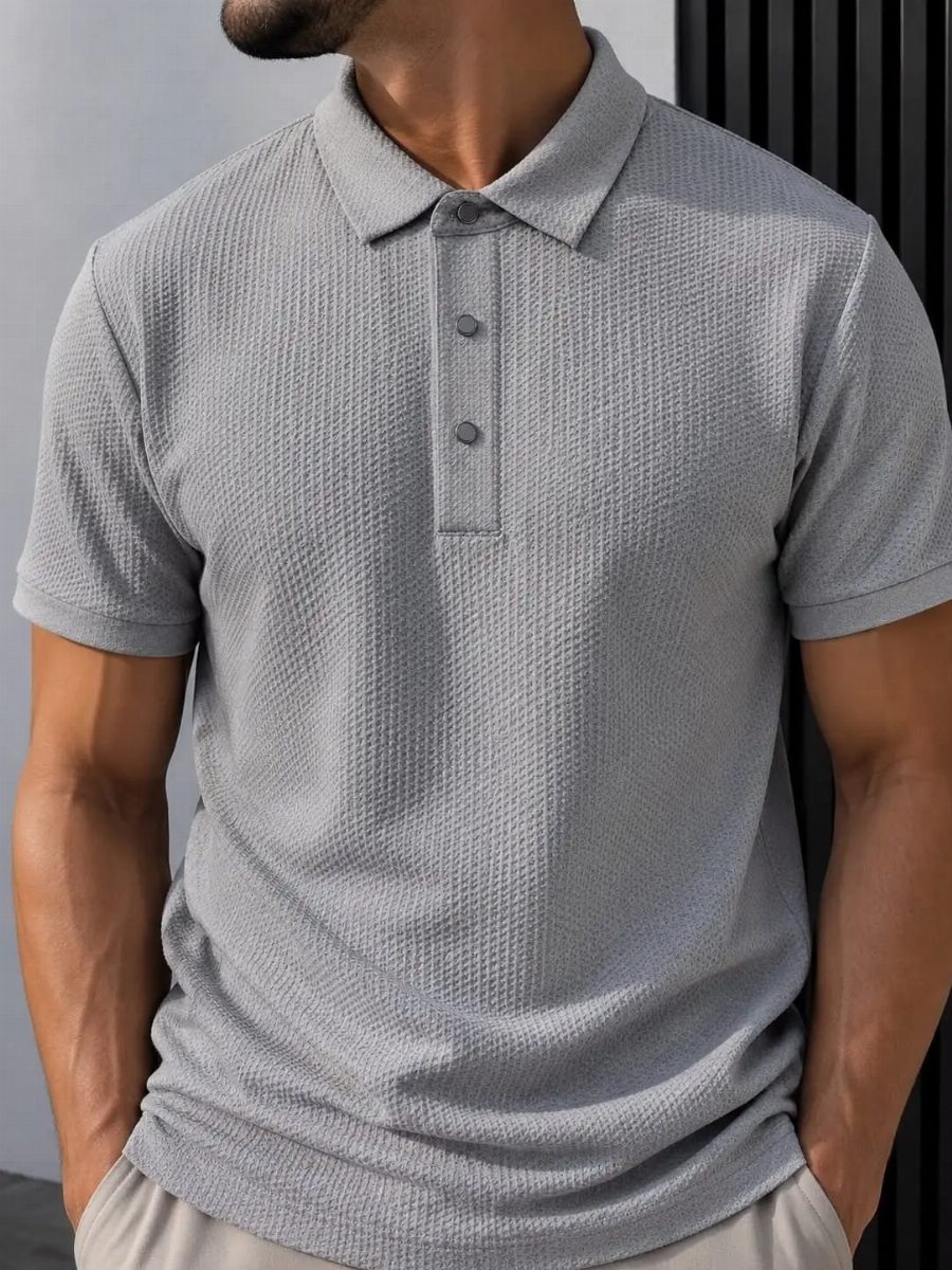 CAMISA POLO TEXTURIZADA - CINZA