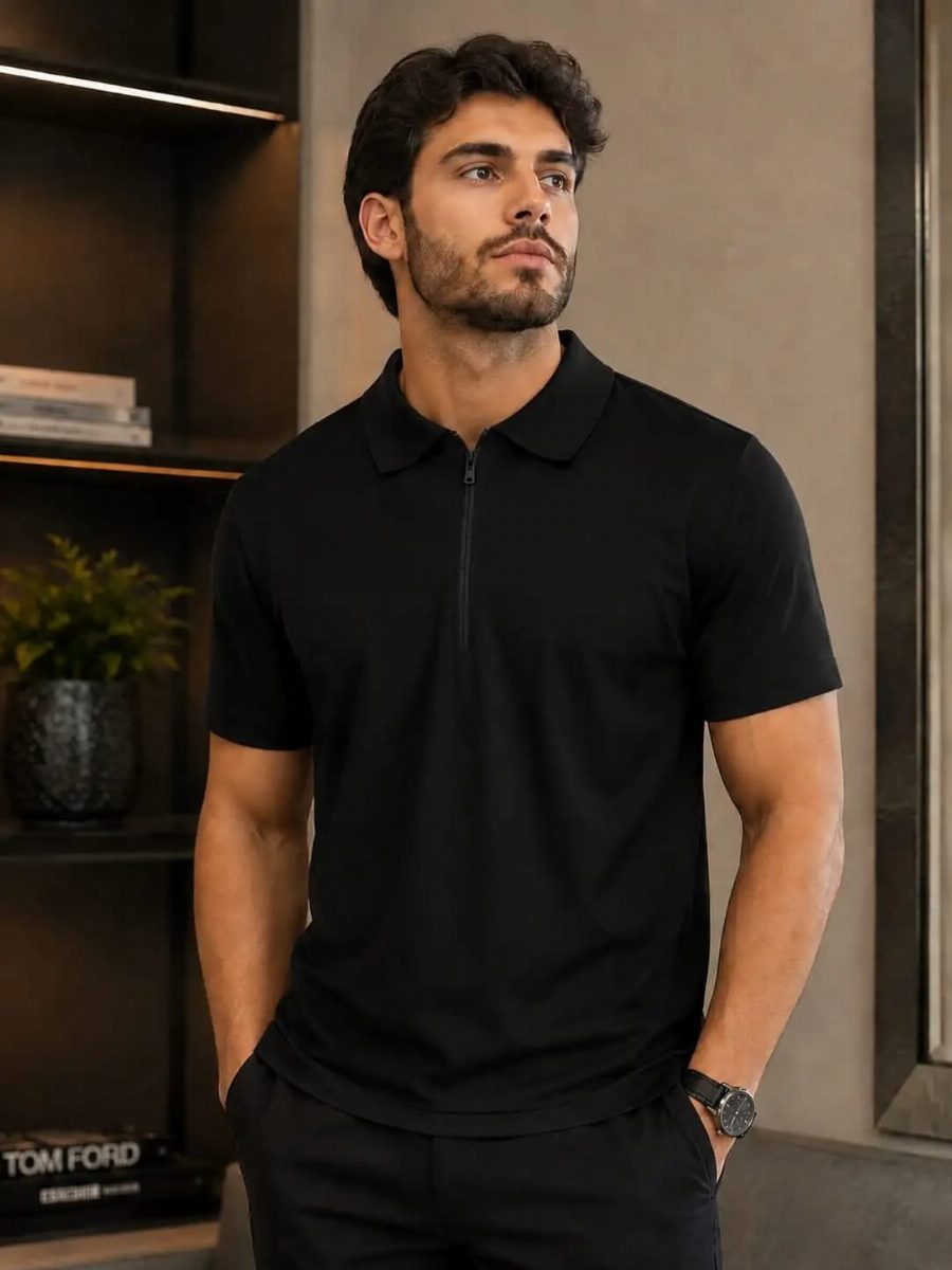 CAMISA POLO ZÍPER - PRETO