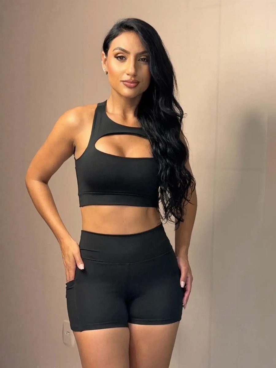 CONJUNTO FITNESS FEMININO - PRETO 01