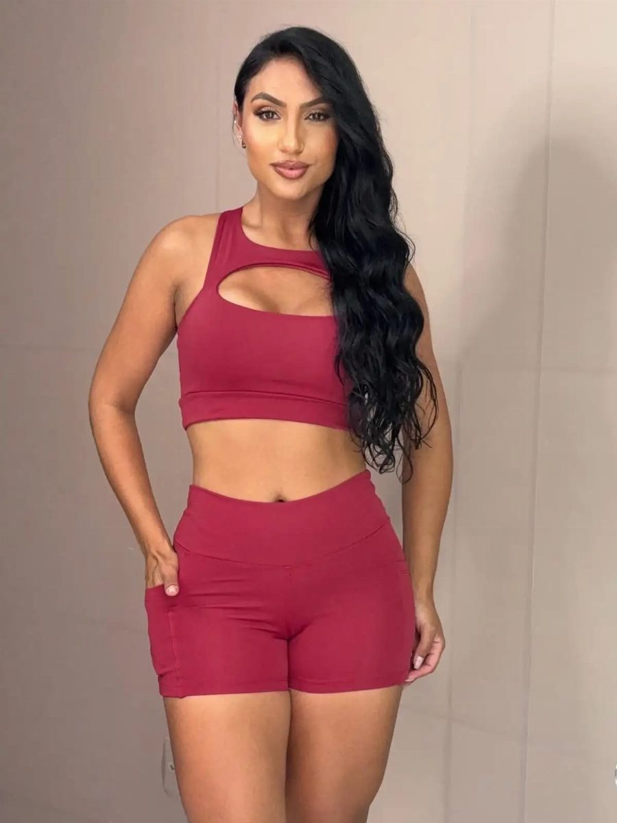 CONJUNTO FITNESS FEMININO - VINHO