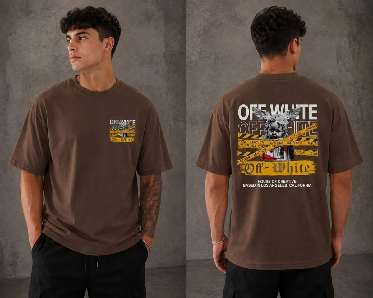 CAMISA OVERSIZED OFF WHITE MASCULINA - CAFÉ