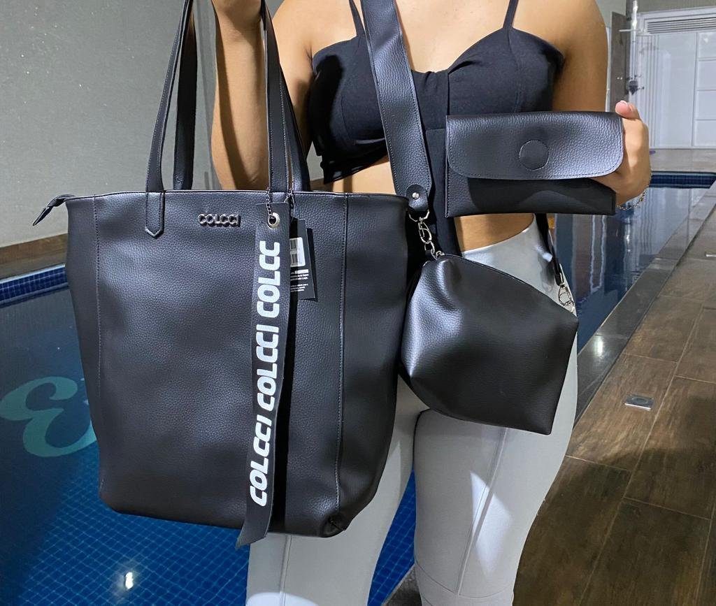BOLSA SACOLA COLCCI 3 PEÇAS - PRETA