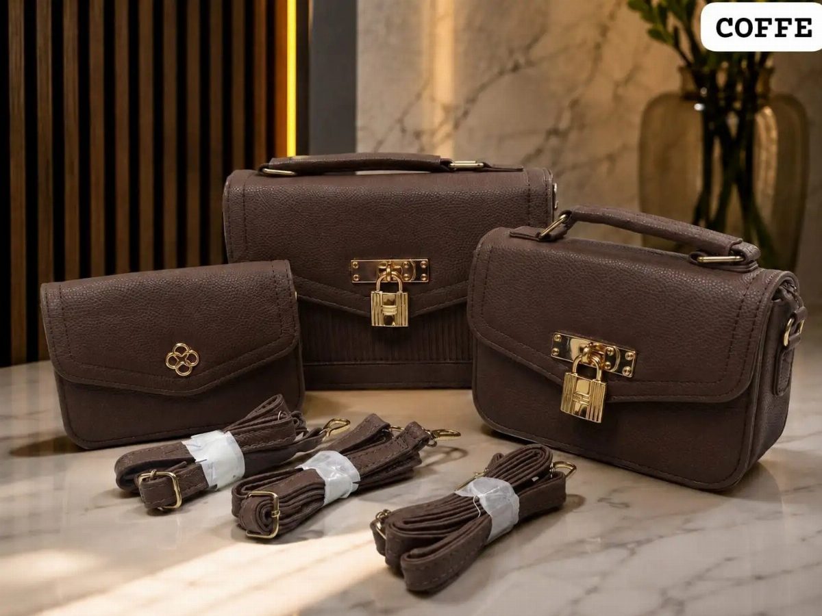 KIT BOLSA 3 PEÇAS CADEADO - CAFÉ
