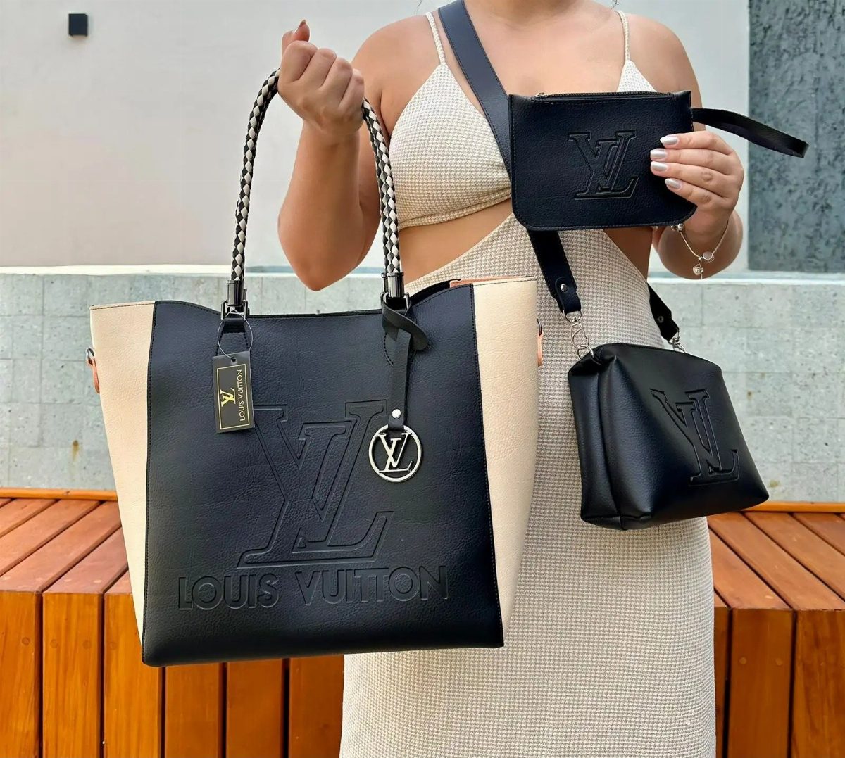 BOLSA LV DUO 3 PEÇAS - PRETO/OFF