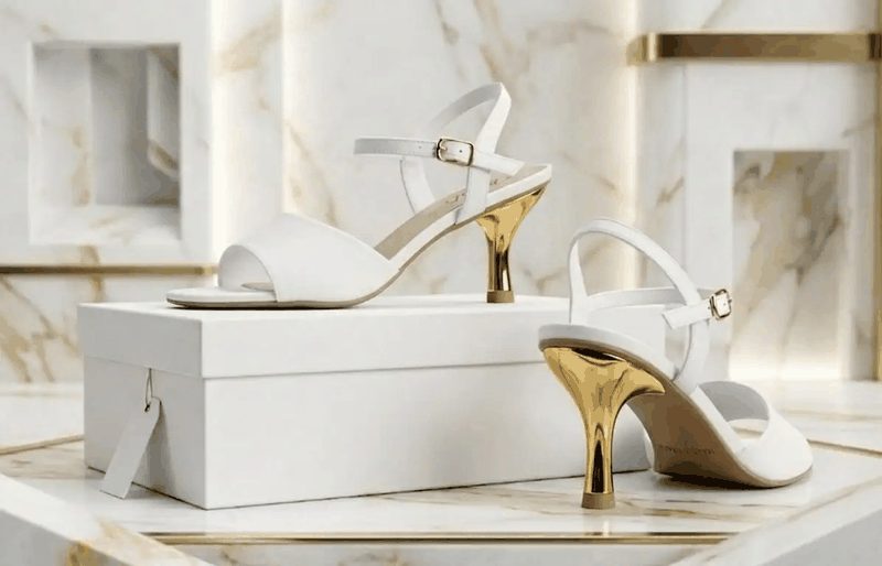 SANDÁLIA SALTO NATÁLIA - BRANCO/DOURADO