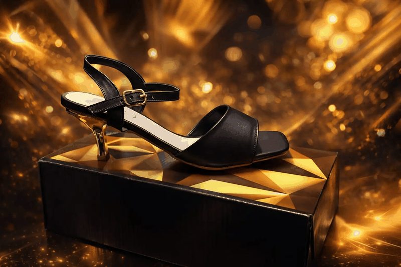 SANDÁLIA SALTO NATÁLIA - PRETO/DOURADO